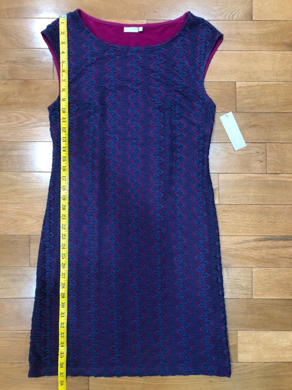 NWT Ellie Kai Emily Dress Fuchsia Sheath Dress With Navy Lace Overlay Size 10 - Picture 7 of 12